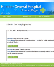 Humber General Hospital. Admin Page